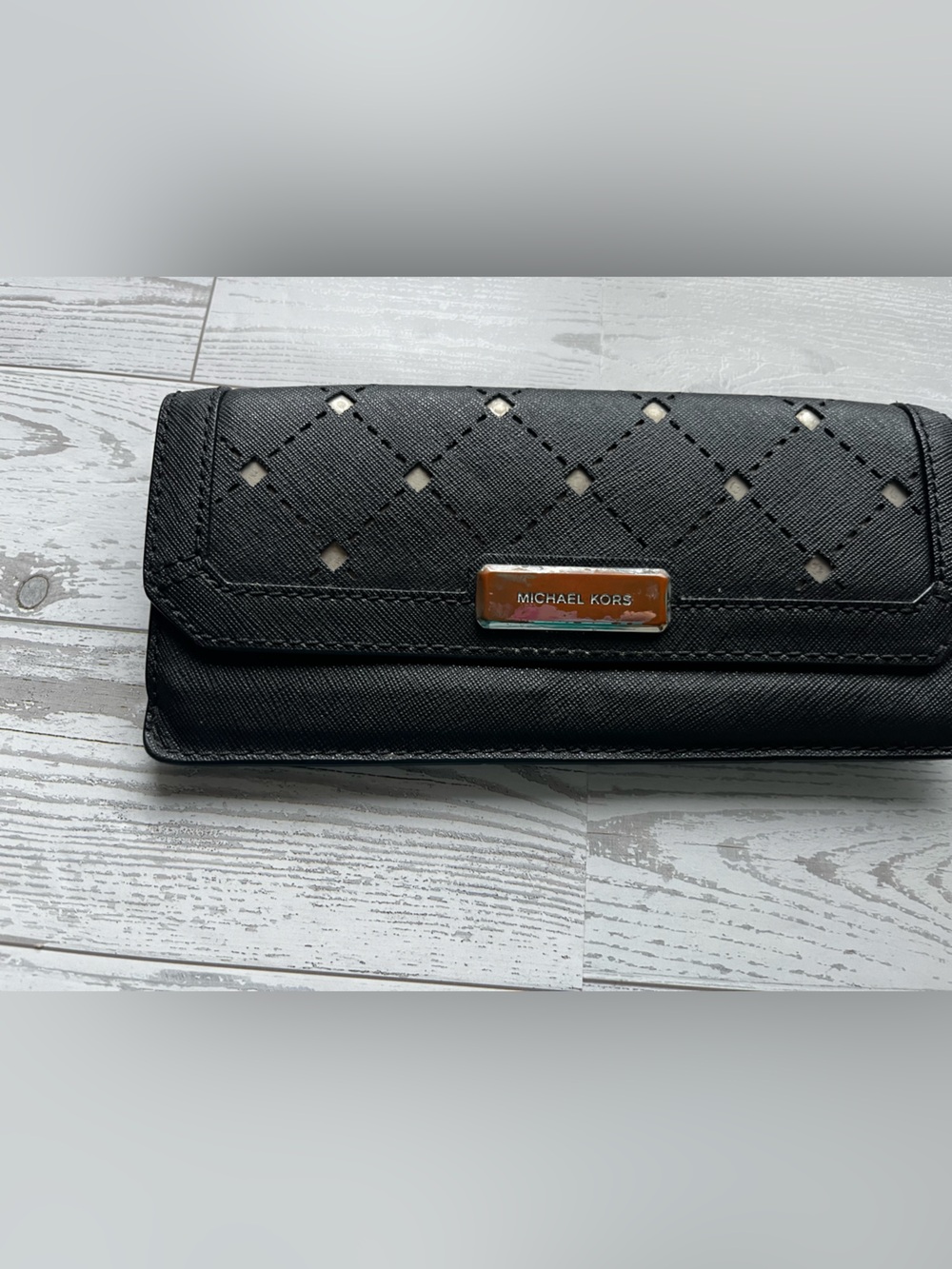 Michael Kors Black Quilted Card Holder with Logo Plaque